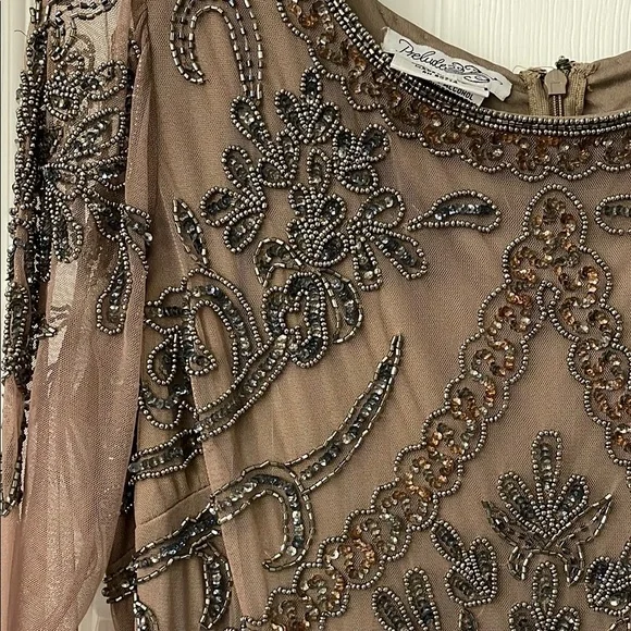 Brown Sequin Embellished Gown with 3/4 Sleeves - Picture 9 of 11